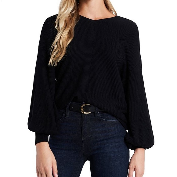 1. State Sweaters - 1. State Rib Knit Puff Sleeve Banded Cuff Sweater